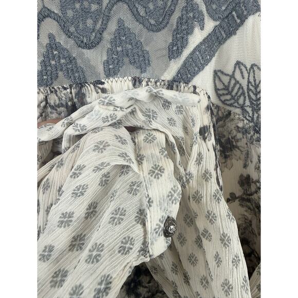 Free People mesh Tunic Dress Women’s L Floral Long Sleeve Lace Boho Cottagecore - Picture 10 of 16